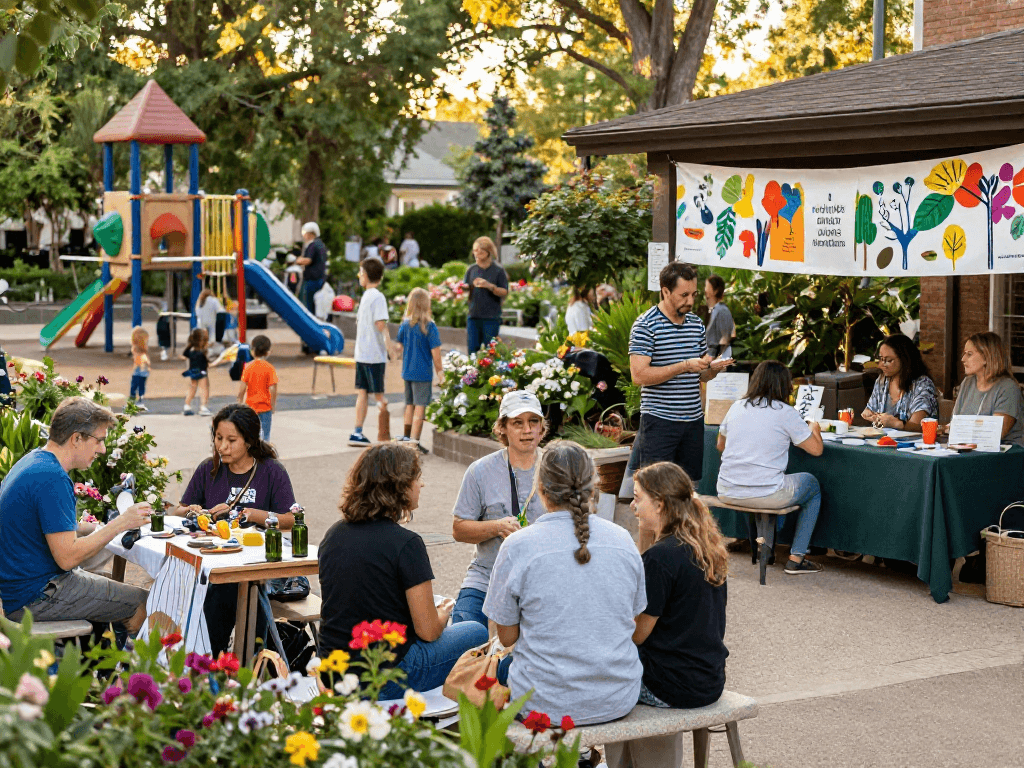 Engaging community activities at koperasisantun.com marketplace with families, local vendors, and workshops.