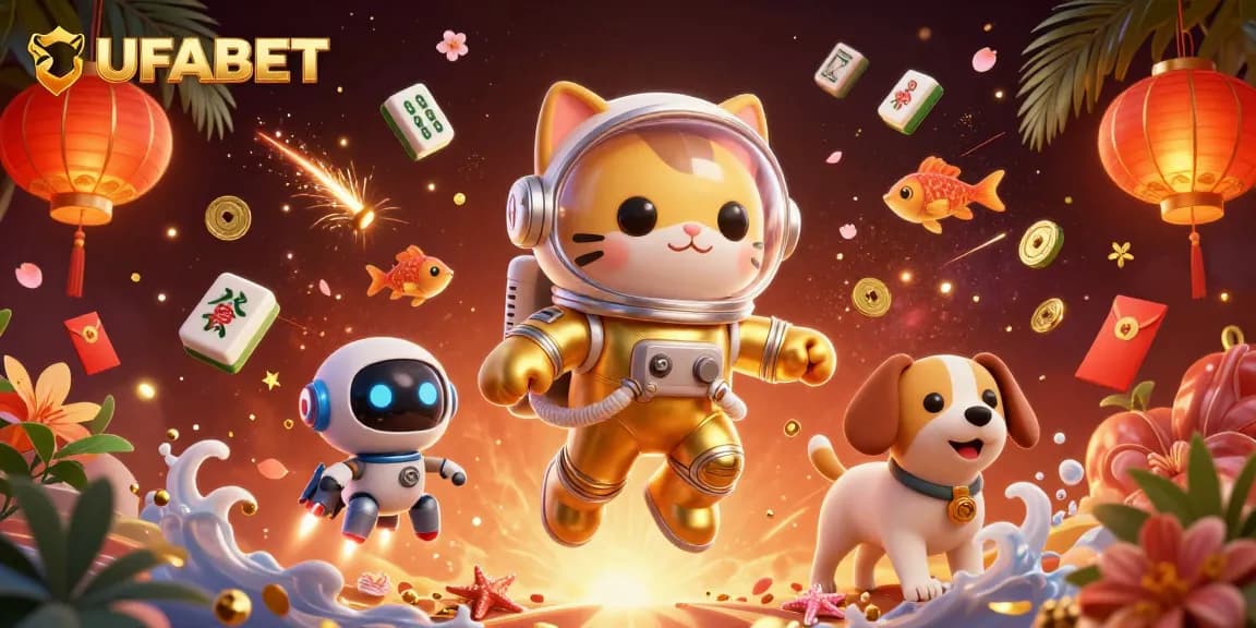Experience thrilling betting games at UFABET with vibrant characters and casino elements.
