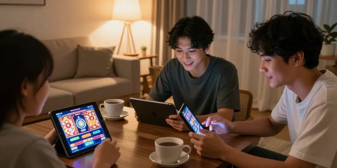 Seorang pemain menikmati situs tantegacor88 di ruang keluarga yang nyaman.