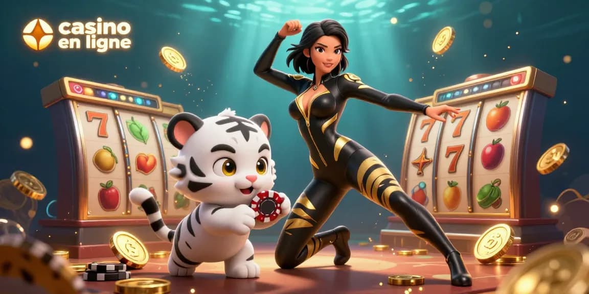 Participez à une action passionnante de casino en ligne avec une héroïne acrobatique et un tigre espiègle.