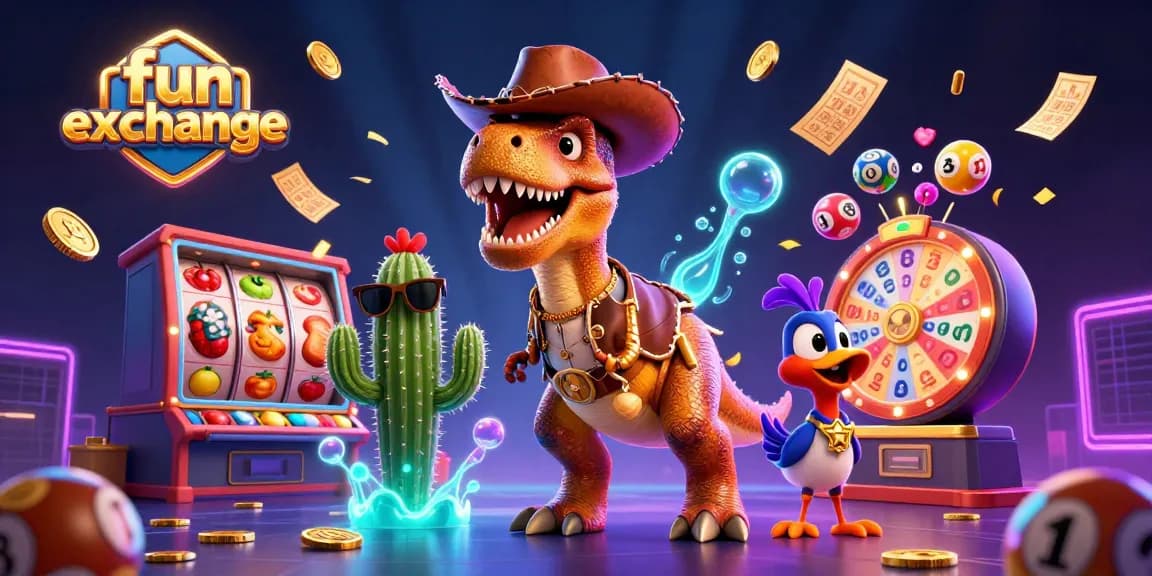 Engage in thrilling gaming action at fun exchange with vibrant casino elements and dynamic characters.