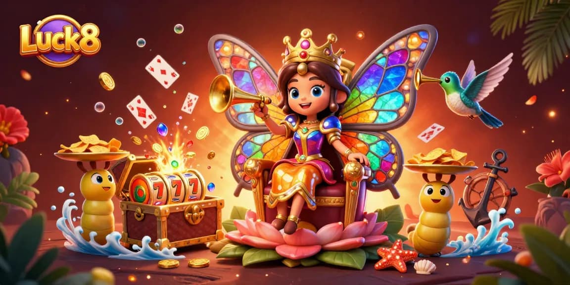Experience the exciting world of Luck8 with vibrant casino elements and colorful characters.