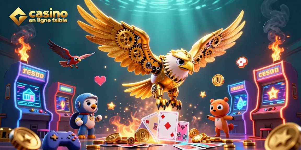 Profitez d'une expérience immersive avec cette illustration 3D de casino en ligne fiable, mettant en avant des éléments de jeu captivants.
