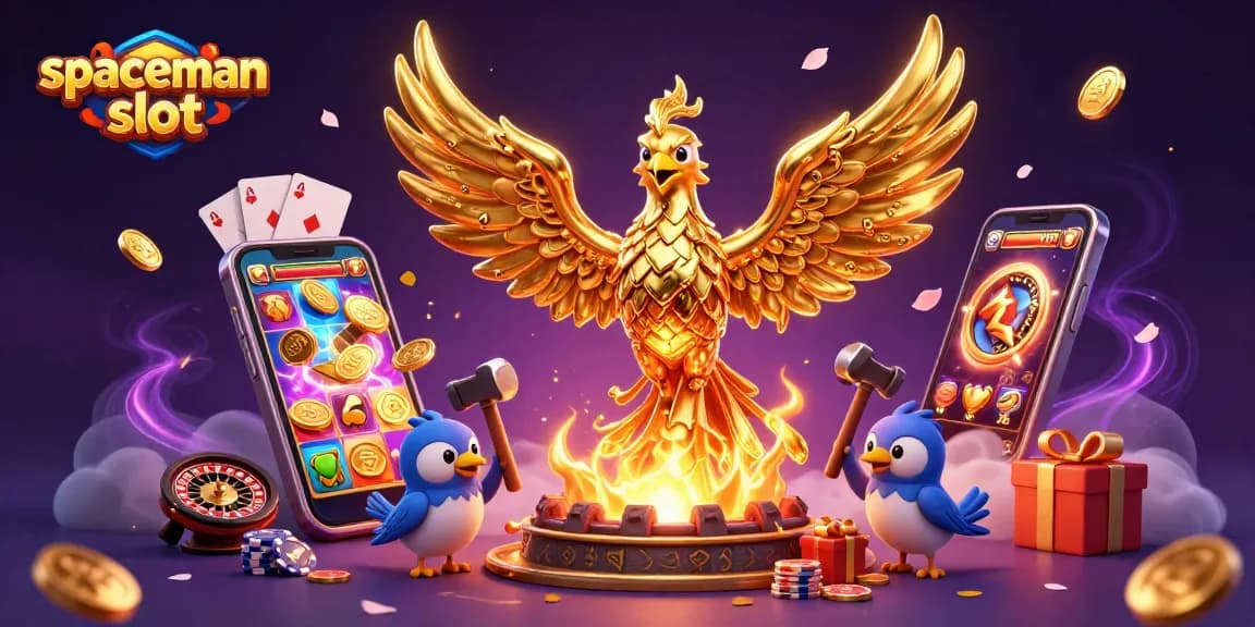 Experience the thrilling spaceman slot action with golden coins raining down from a 3D phoenix
