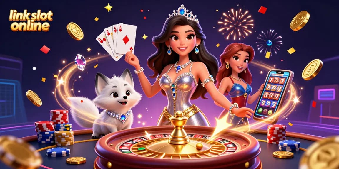 Putar gulungan dan menangkan besar di link slot online dengan pemandangan kasino yang menarik menampilkan karakter 3D dan elemen permainan yang berwarna-warni.