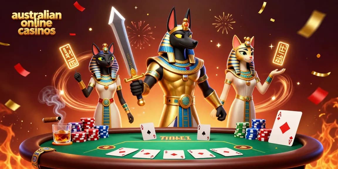 Experience excitement at australian online casinos with a vibrant poker scene full of colorful chips and cascading confetti.