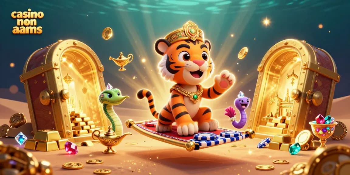 Immergiti nell'eccitazione dei casinò non AAMS con una vivace scena 3D a tema arabo piena di ricchezze e magia.