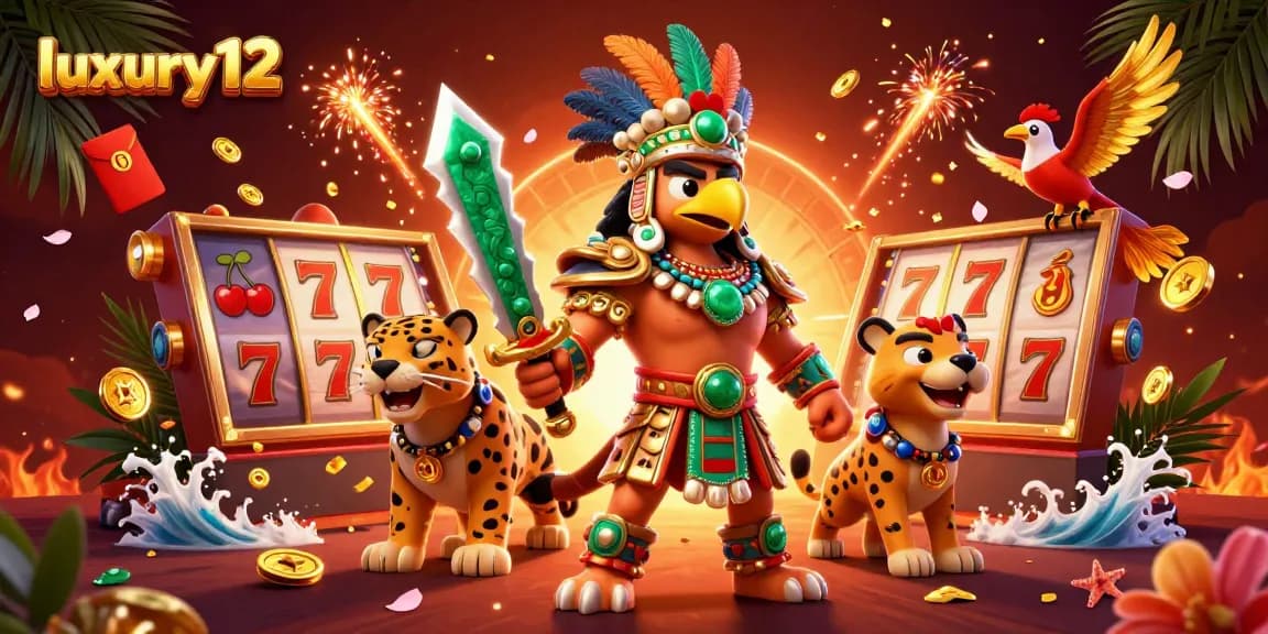 Experience thrilling wins at luxury12 with spinning slot reels, golden coins, and vibrant casino characters.