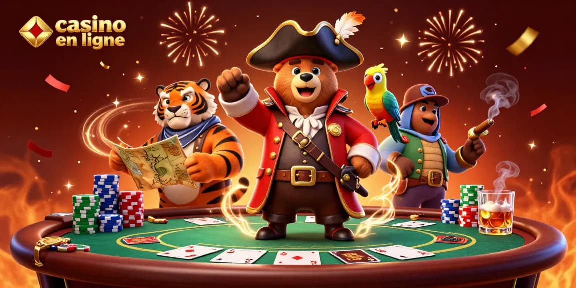 Découvrez l'excitation d'un casino en ligne avec des personnages vibrants et des éléments de poker.