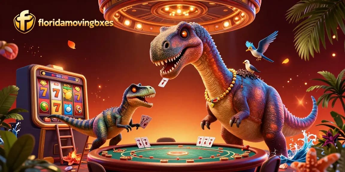 Experience thrilling gameplay with floridamovingboxes in a vibrant casino scene of cartoon dinosaurs.