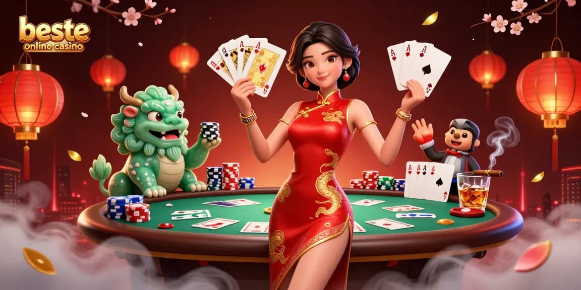 Experience the excitement of the beste online casino with a stunning 3D illustration of gambling elements and characters.