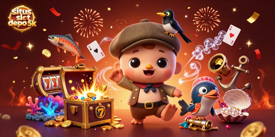 Engage with the thrilling slots at situs slot depo 5k, showcasing dynamic characters and vibrant game elements.