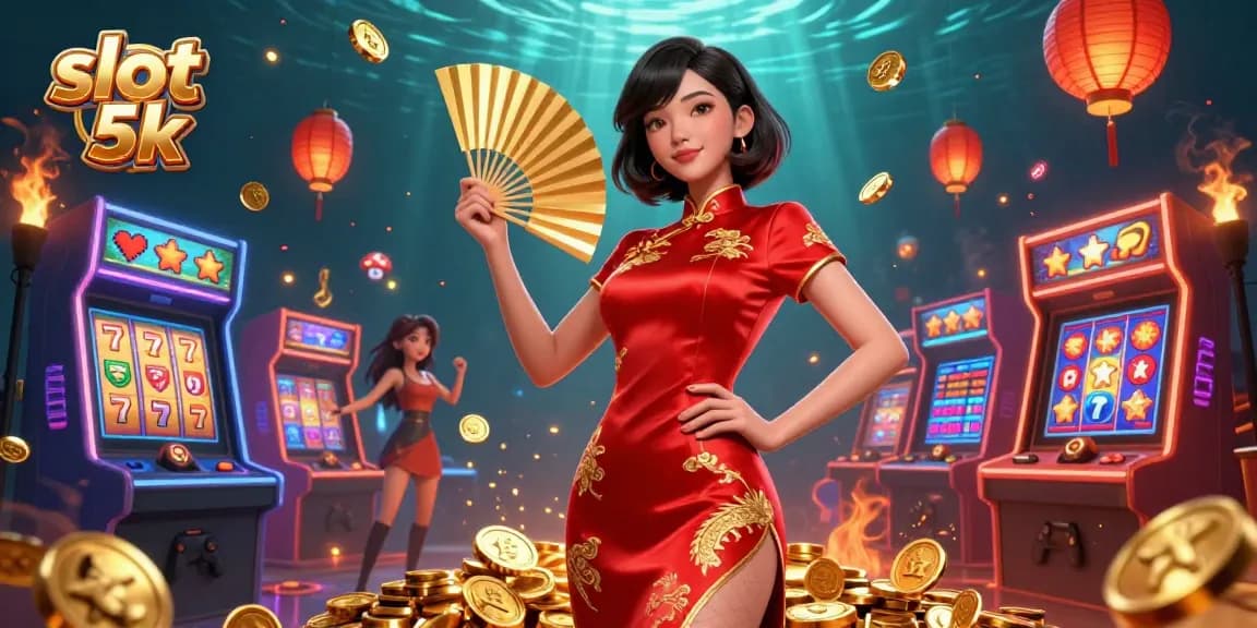 Experience thrilling gameplay with slot 5k featuring vibrant visuals of winning symbols and a confident player.