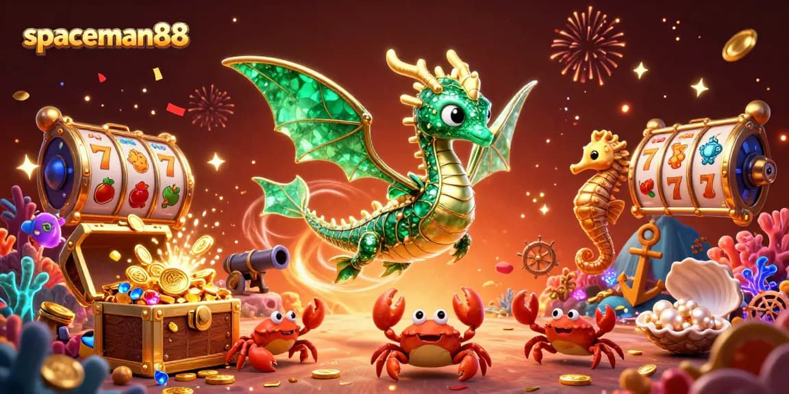 Experience spaceman88 with vibrant slot reels and a treasure chest in an enchanting underwater scene.