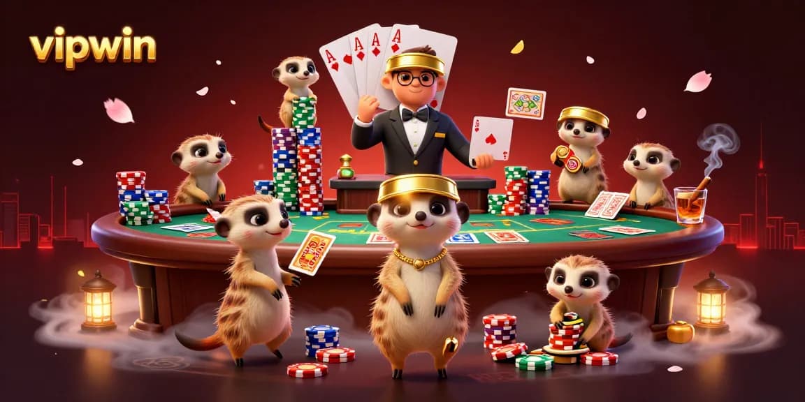 Experience the thrilling gameplay of vipwin with meerkats managing a vibrant casino atmosphere.