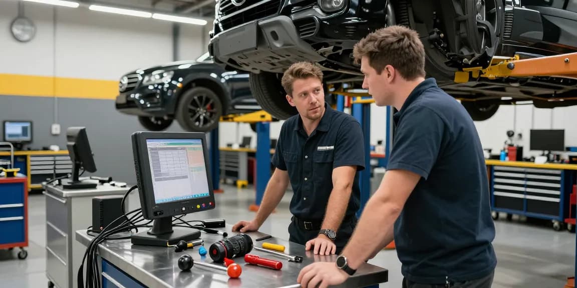 David Vepraskas Atlanta consulting in a modern automotive workshop with technicians.