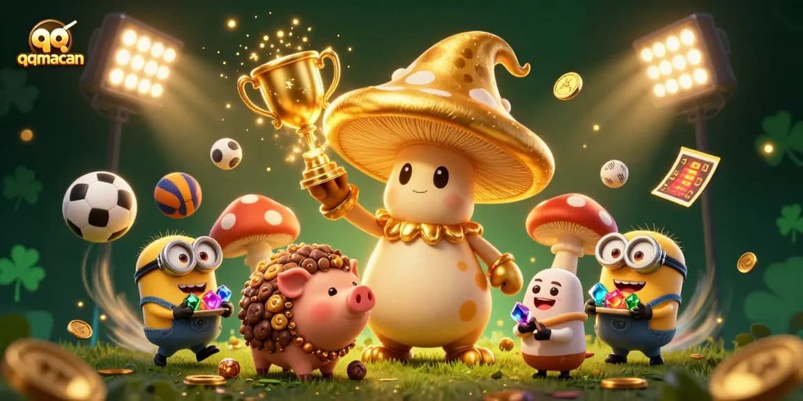 Experience thrilling gameplay at qqmacan with a golden wizard, sports symbols, and treasures illuminated