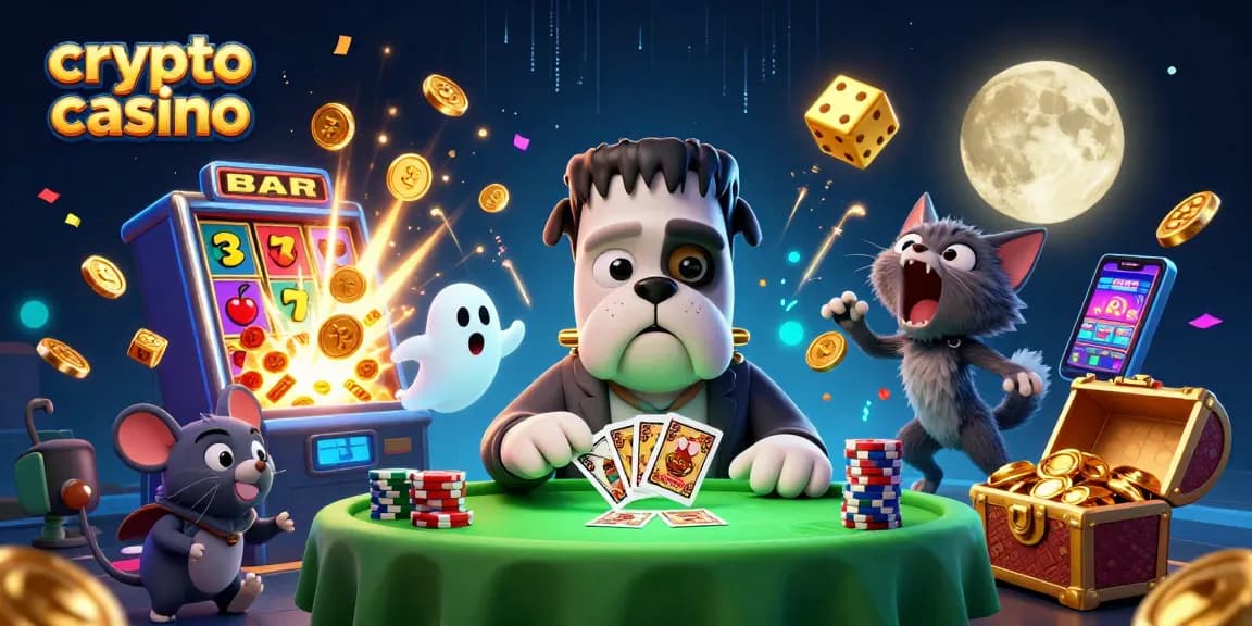 Gagnez au crypto casino en jouant avec le bulldog Frankenstein et la souris fantôme.