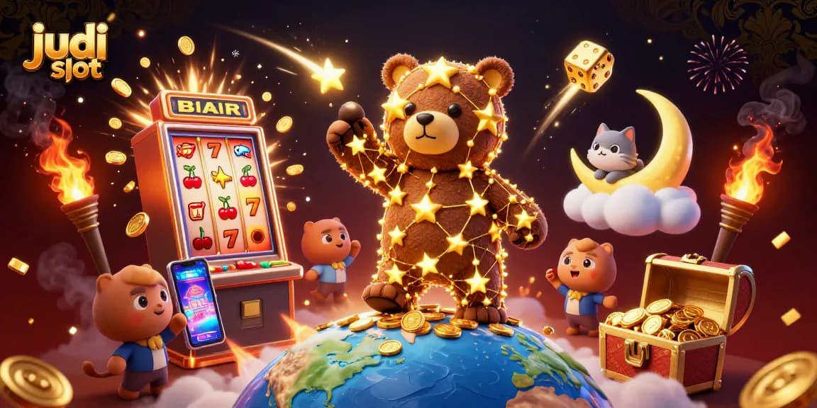 Engaging scene of judi slot excitement with dazzling 3D characters and massive jackpot explosion, creating a vibrant casino atmosphere.