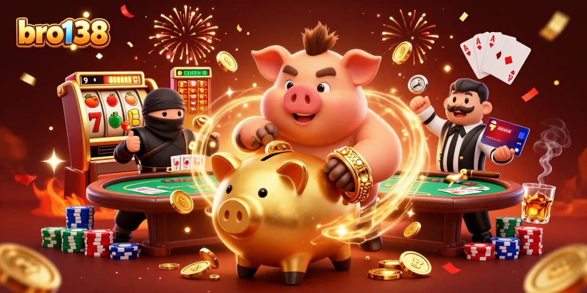 Experience thrilling gameplay at bro138 with vibrant slot reels and engaging characters in a lively casino atmosphere.