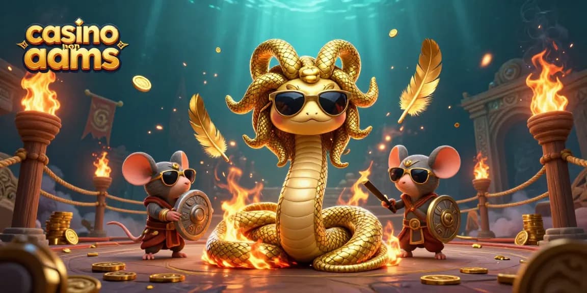 Vivi l'emozione nei casino non aams con un'illustrazione vibrante in 3D che presenta Medusa e un topo guerriero.