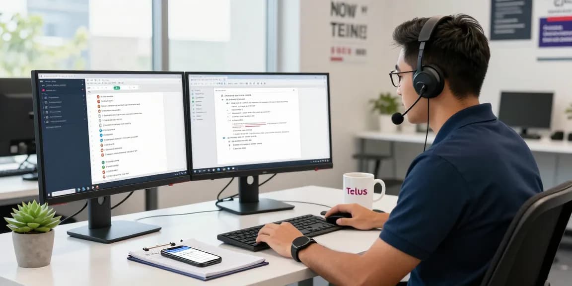 Telus-Technical-Support technician assisting customers in a bright workspace