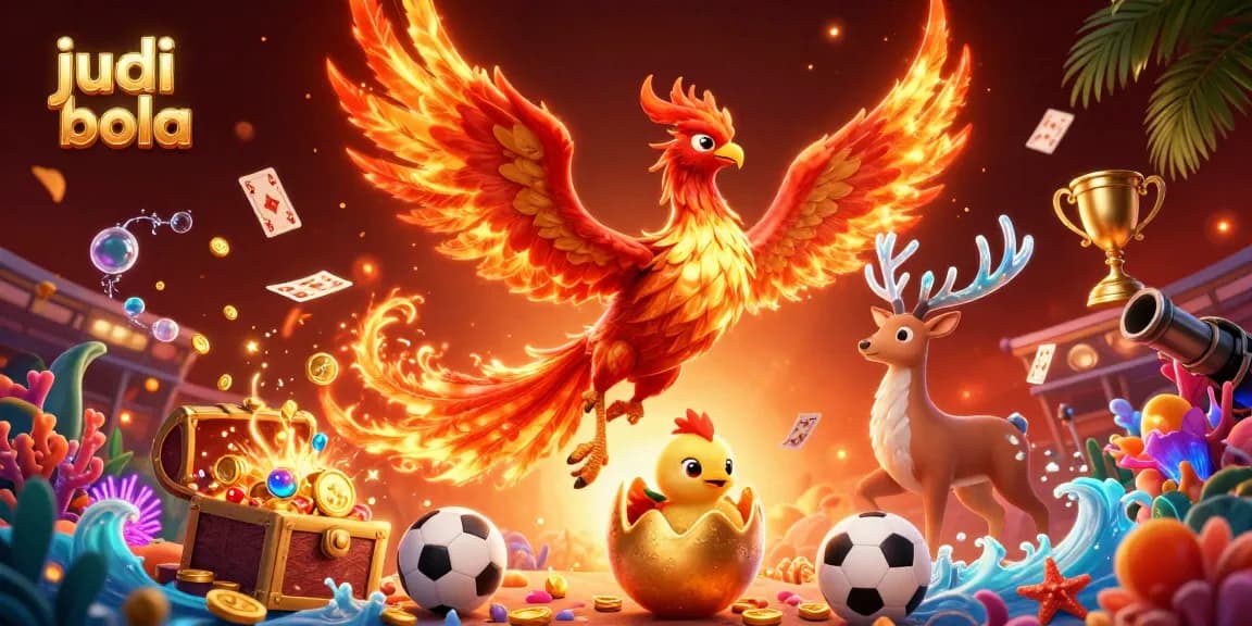 Engage in judi bola as a phoenix symbolizes victory with dynamic sports elements and vibrant details.