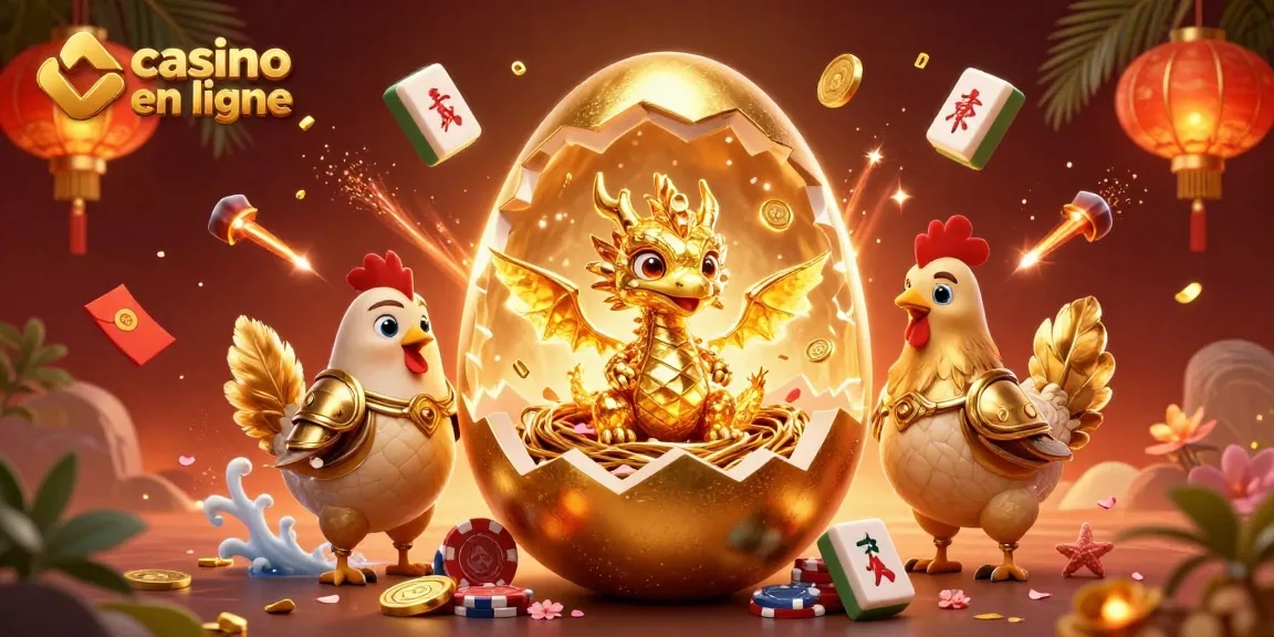 Gagnez avec casino en ligne en profitant d'une illustration captivante d'un dragon doré sur des jetons de poker.