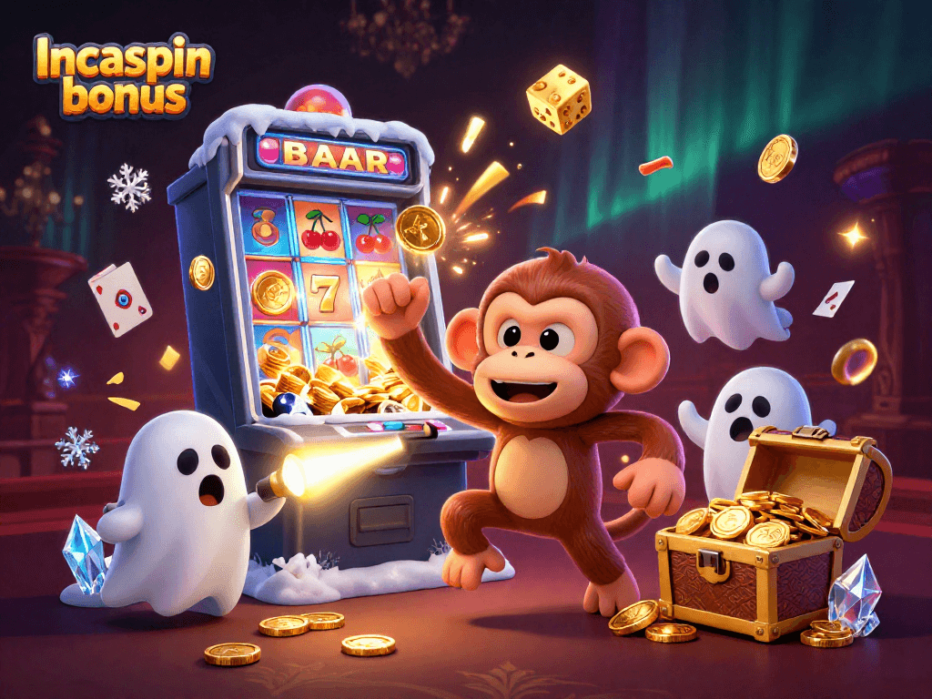Experience the thrill of the Incaspin bonus as a mischievous poltergeist monkey juggles golden treasures in a haunted casino.