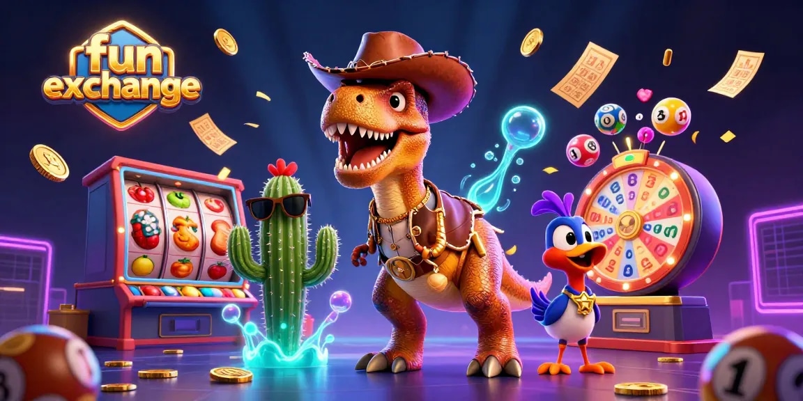 Engage in thrilling gaming action at fun exchange with vibrant casino elements and dynamic characters.