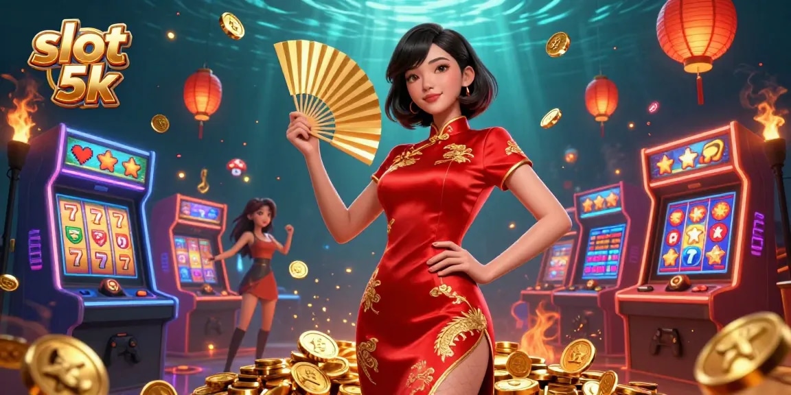 Experience thrilling gameplay with slot 5k featuring vibrant visuals of winning symbols and a confident player.