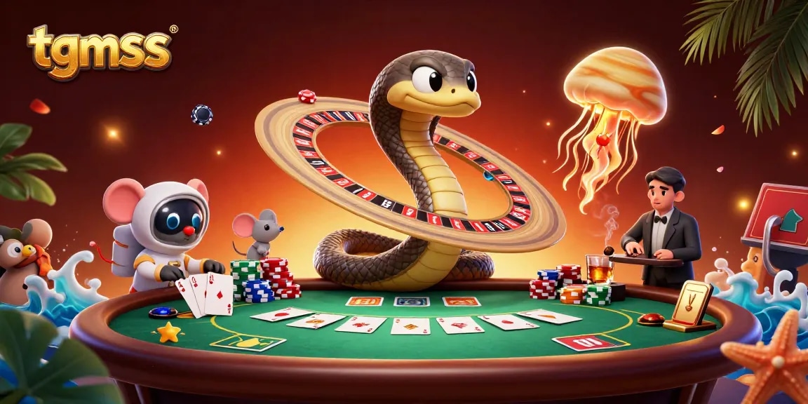 Engage with tgmss at the vibrant casino scene featuring animated characters betting in a colorful 3D setting.