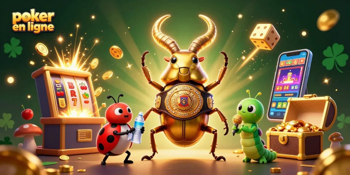 Jouez au poker en ligne avec ce visuel attrayant de personnages cartoon amusants et d'éléments de jeux de casino.