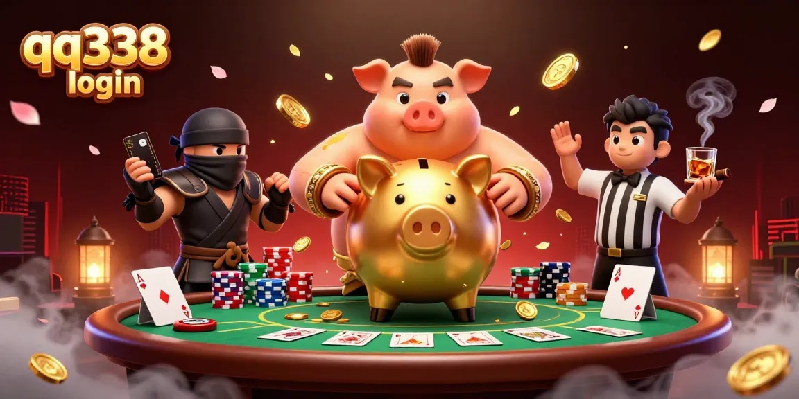 Engage with qq338 login at an exciting gambling scene showcasing gold coins and dynamic characters.