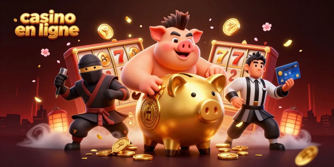 Plongez dans l'univers du casino en ligne avec un sumo en or entouré de jeux captivants.