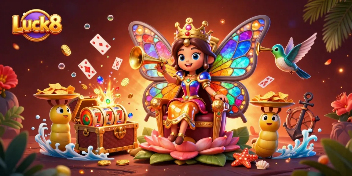 Experience the exciting world of Luck8 with vibrant casino elements and colorful characters.