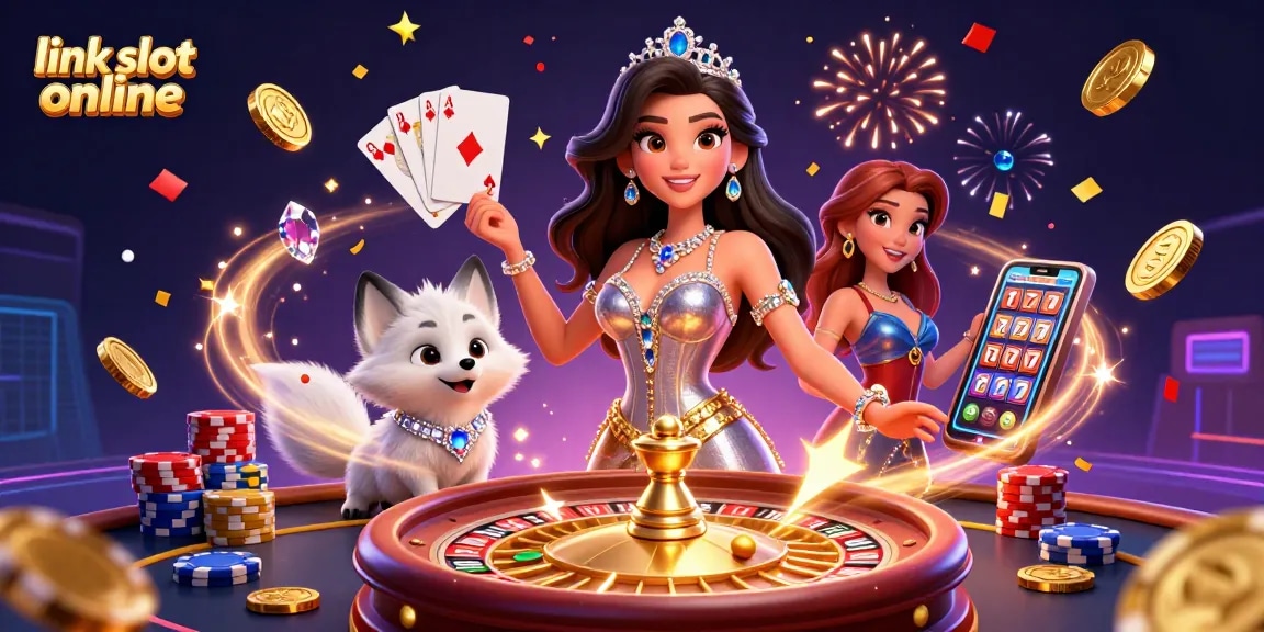 Putar gulungan dan menangkan besar di link slot online dengan pemandangan kasino yang menarik menampilkan karakter 3D dan elemen permainan yang berwarna-warni.