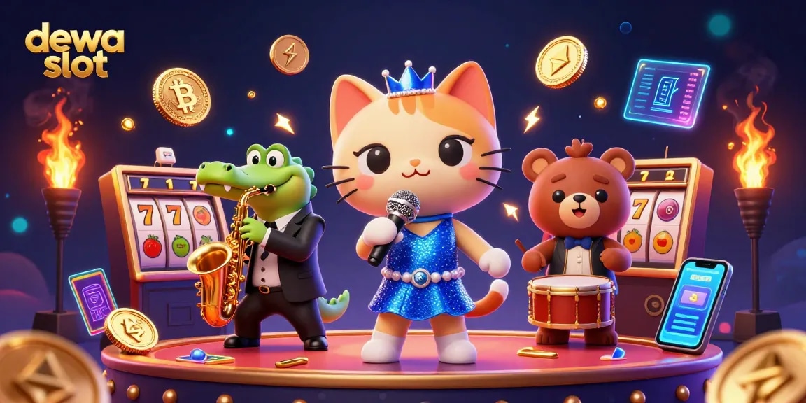 Dive into excitement with dewa slot and vibrant casino elements featuring lively characters and digital assets.