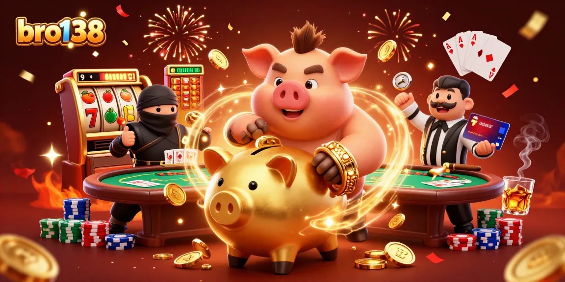 Experience thrilling gameplay at bro138 with vibrant slot reels and engaging characters in a lively casino atmosphere.