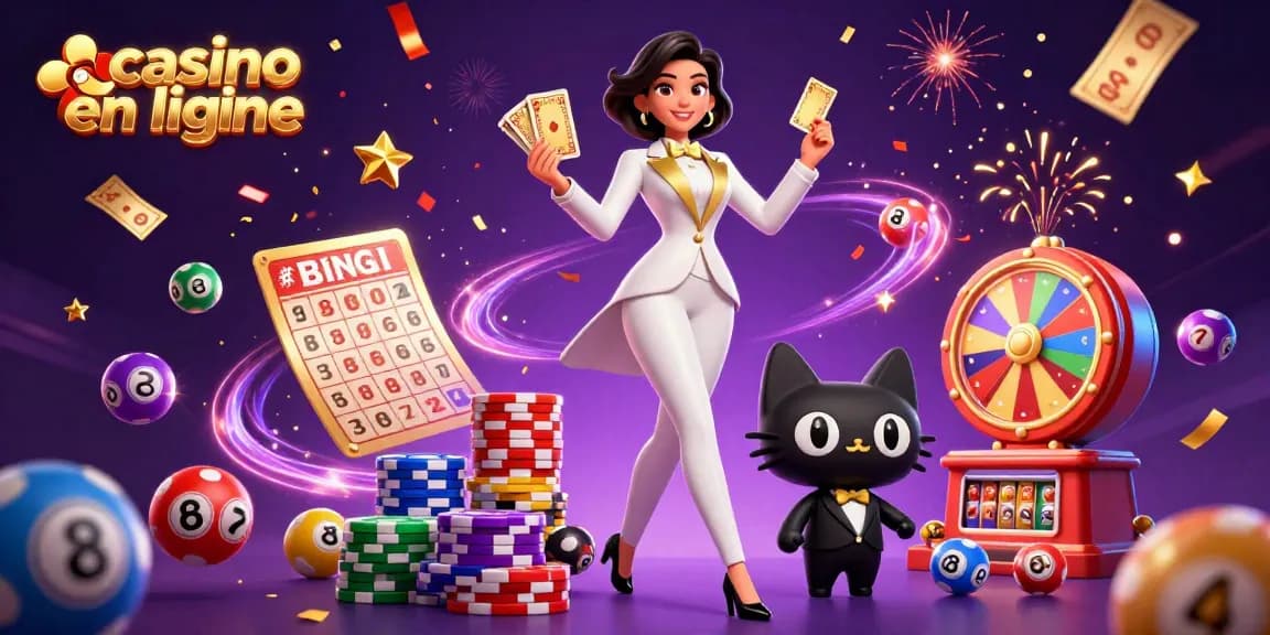 Jouez à des jeux passionnants au casino en ligne avec des boules de loterie colorées et un croupier élégant.