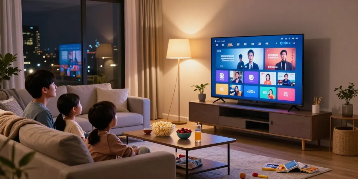 Best IPTV Ireland family movie night setup in modern living room.