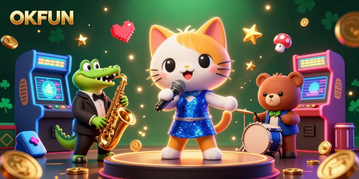Engage with OKFUN’s lively casino scene featuring colorful characters and vibrant gaming elements.