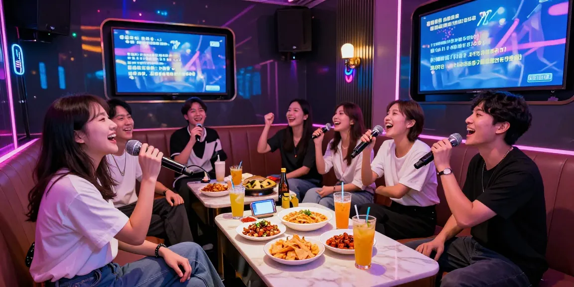 Exciting 강남가라오케 experience with friends singing and enjoying vibrant atmosphere.