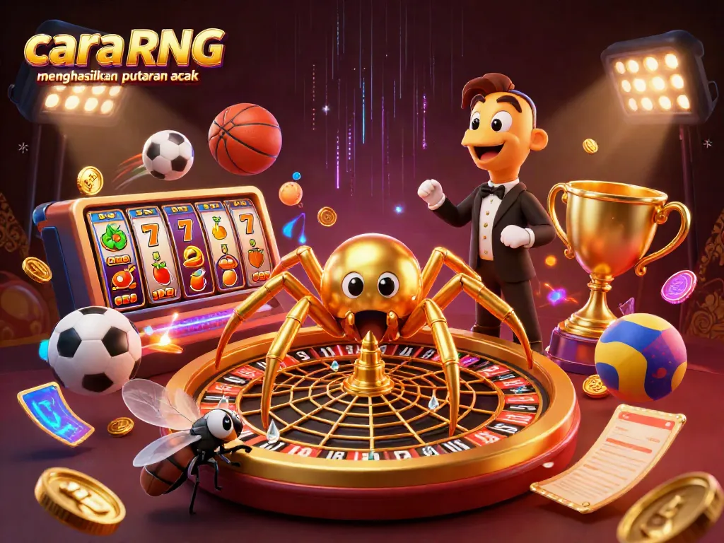Slot online menunjukkan cara RNG menghasilkan putaran acak dengan karakter unik dalam ilustrasi 3D.