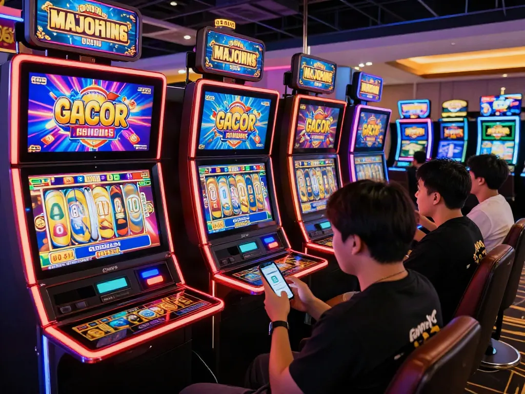 Players engaging with slot gacor games in a vibrant online casino atmosphere.