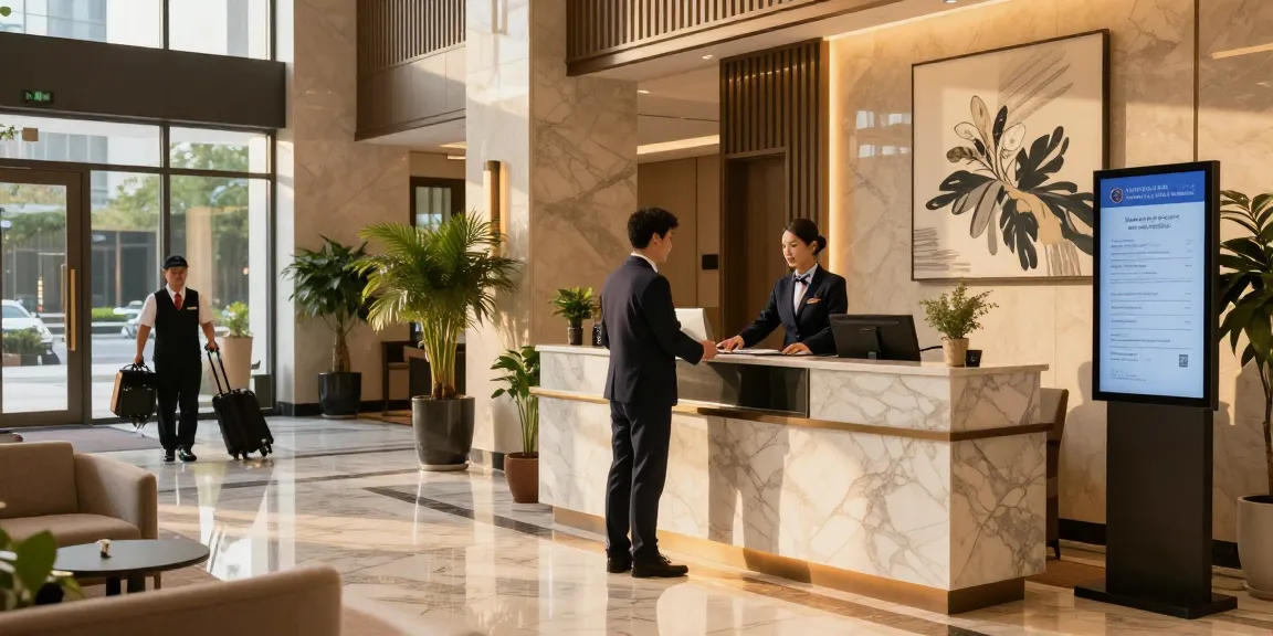 Check-in at the luxurious lobby of https://www.carterhotel.com with warm lighting and welcoming atmosphere