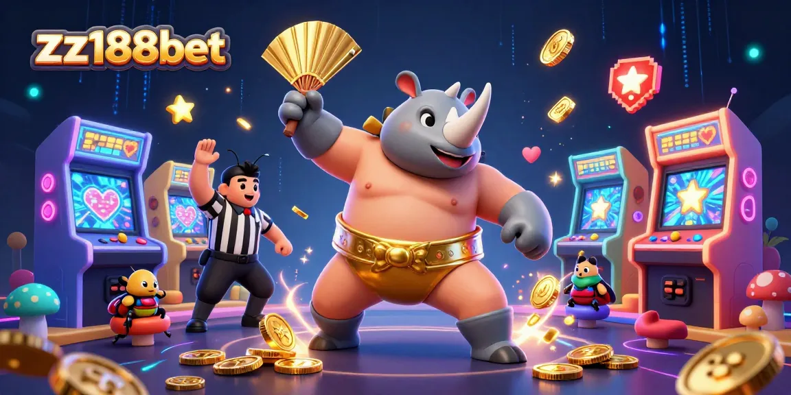 Experience winning at zz188bet with a vibrant casino-themed 3D illustration featuring unique characters.