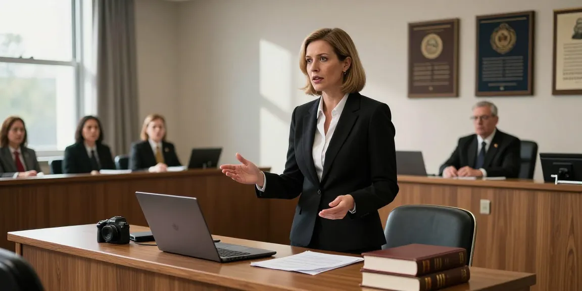 Assistant Crown Attorney Karen McCleave delivering a case presentation in a Toronto courtroom.