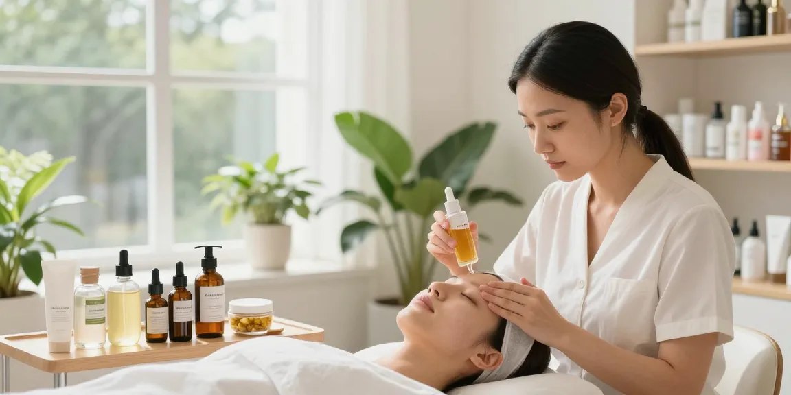 Applying Balance and Refresh Toner in a serene skincare studio with natural light.