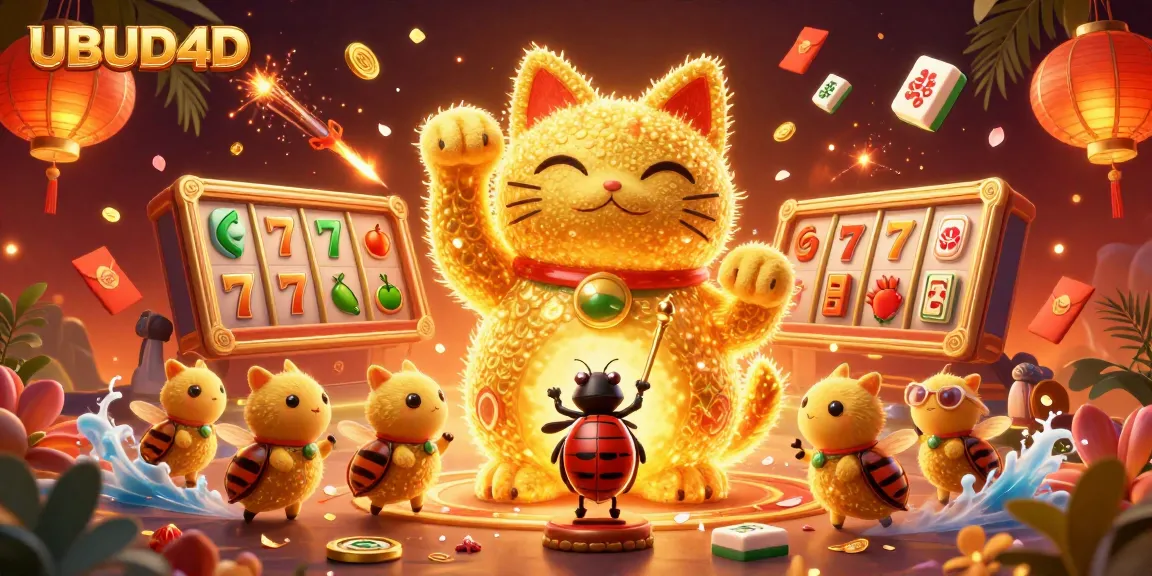 Engage in exciting gaming with UBUD4D's vibrant lucky cat and rich casino symbols.